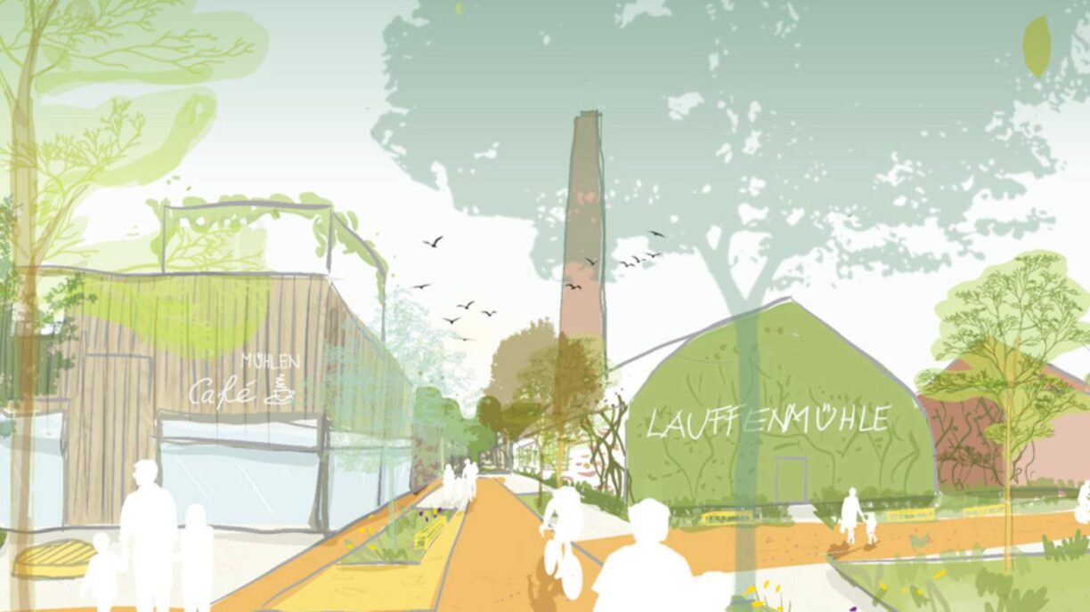 Artistic render of Lauffenmuehle project by LAND