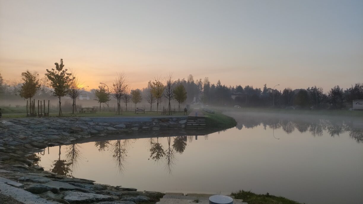 morning fog at retention basin arcore