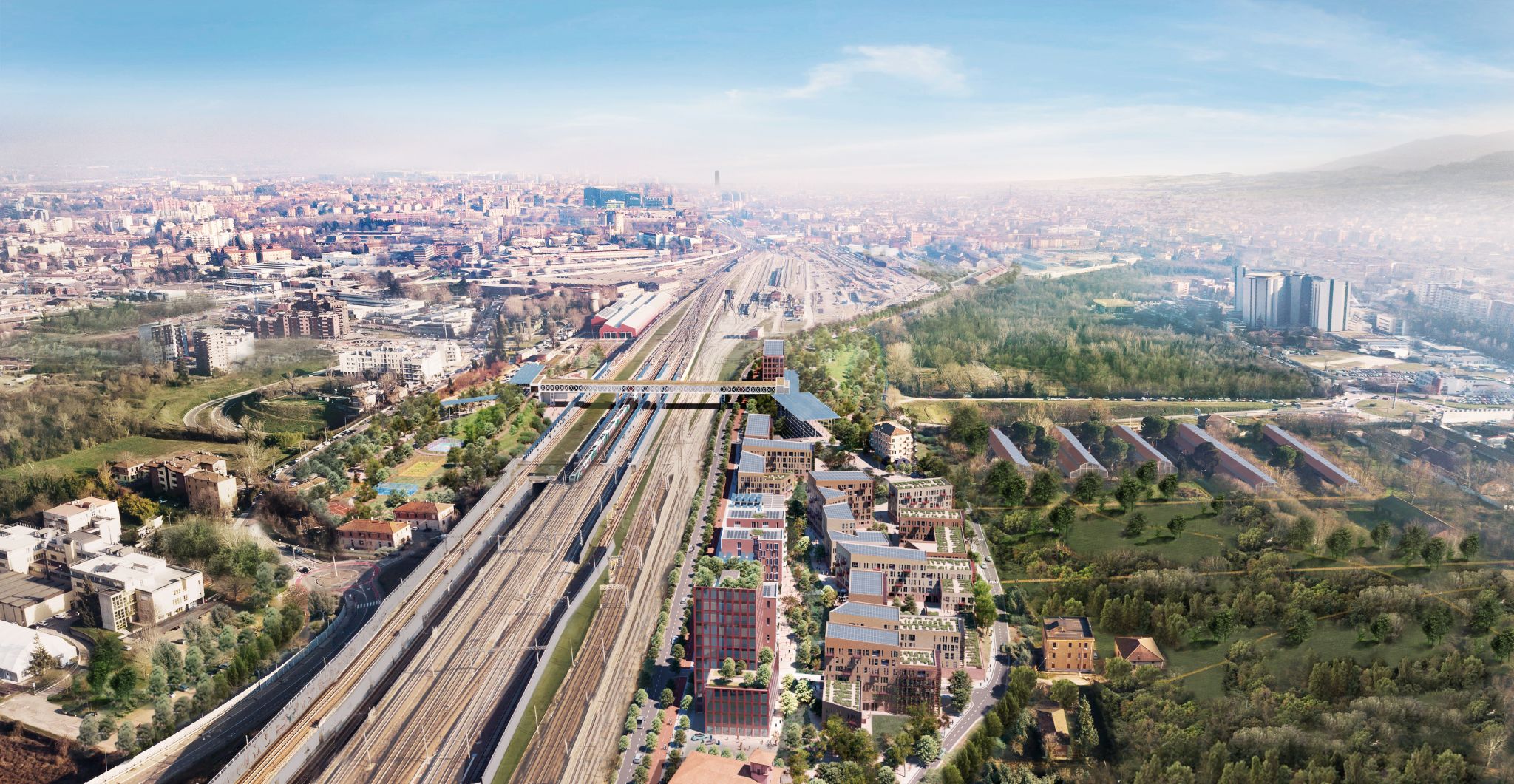 Birdview of Bologna near to the station with a new residential quarter and a lot of green