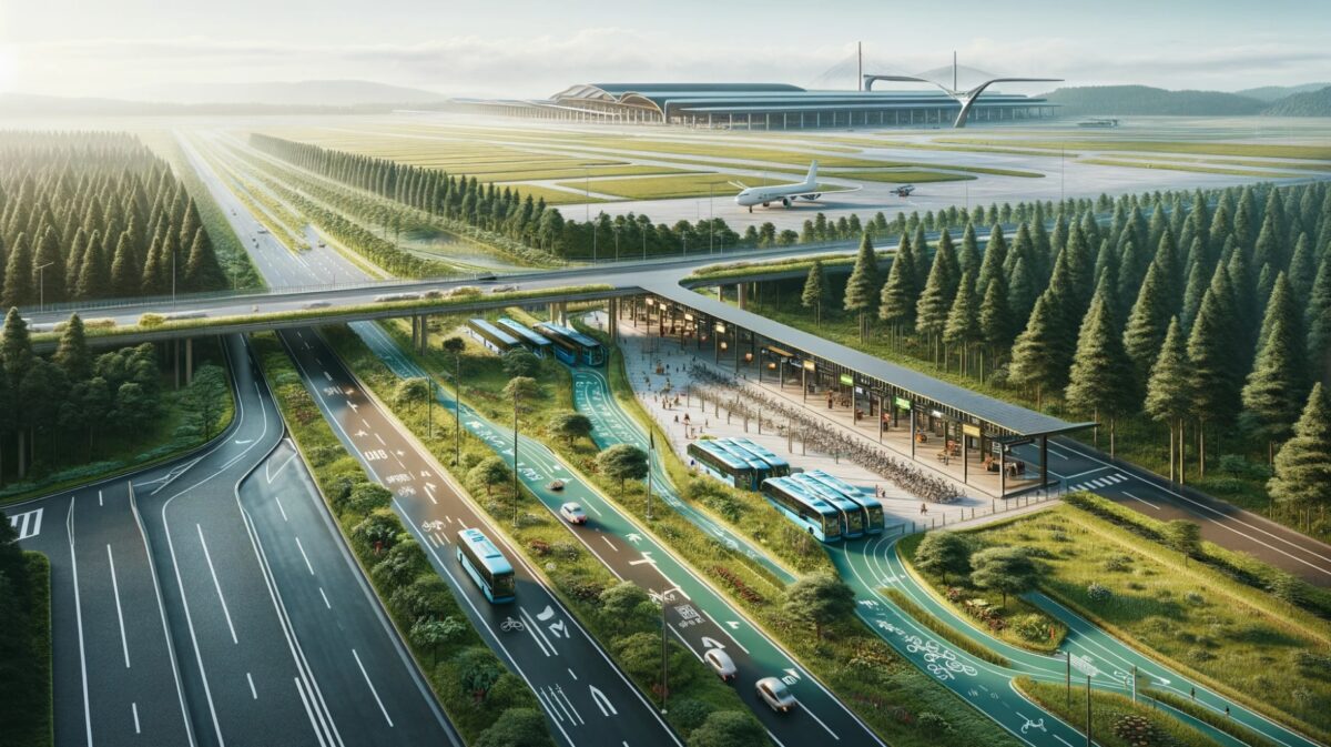 AI generated image showing Malpensa airport with the new FILI cycle highway