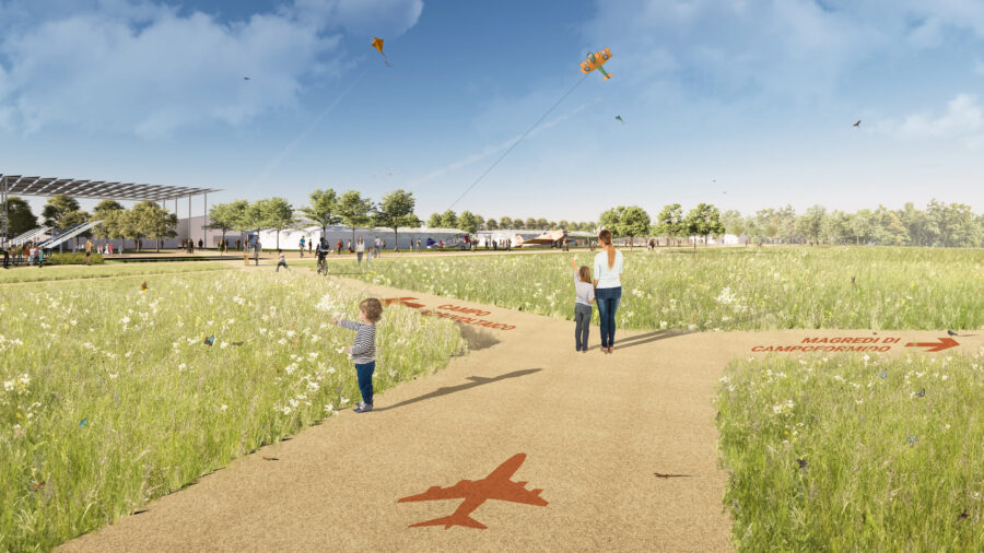 landscape aerocampo with children palying